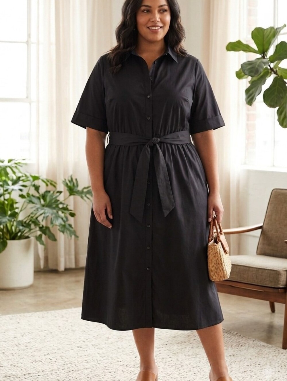 Nwt Lane Bryant Size 3X Plus Size Womens Black Shirt Dress